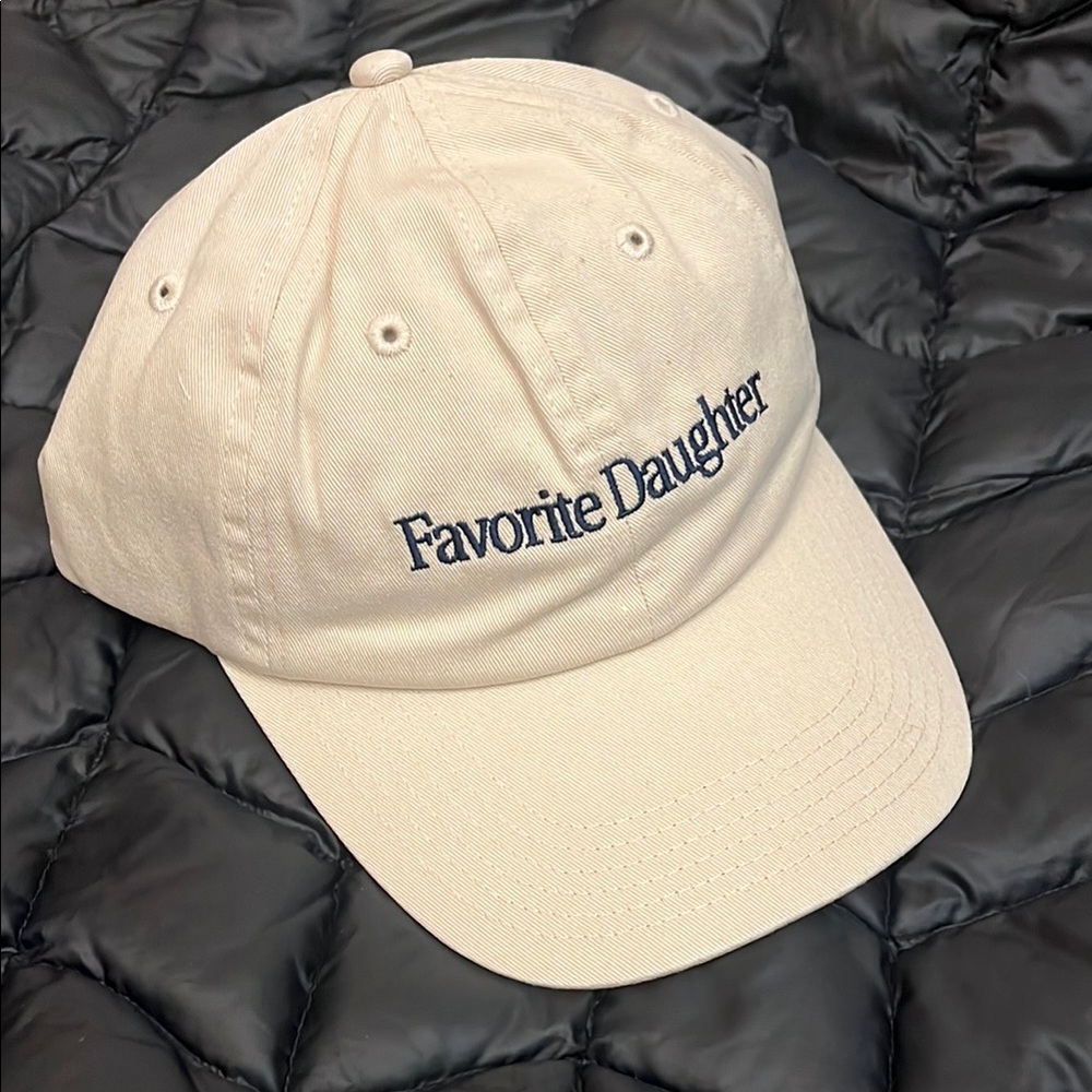 Favorite Daughter Beige Hat with Dark Blue Logo